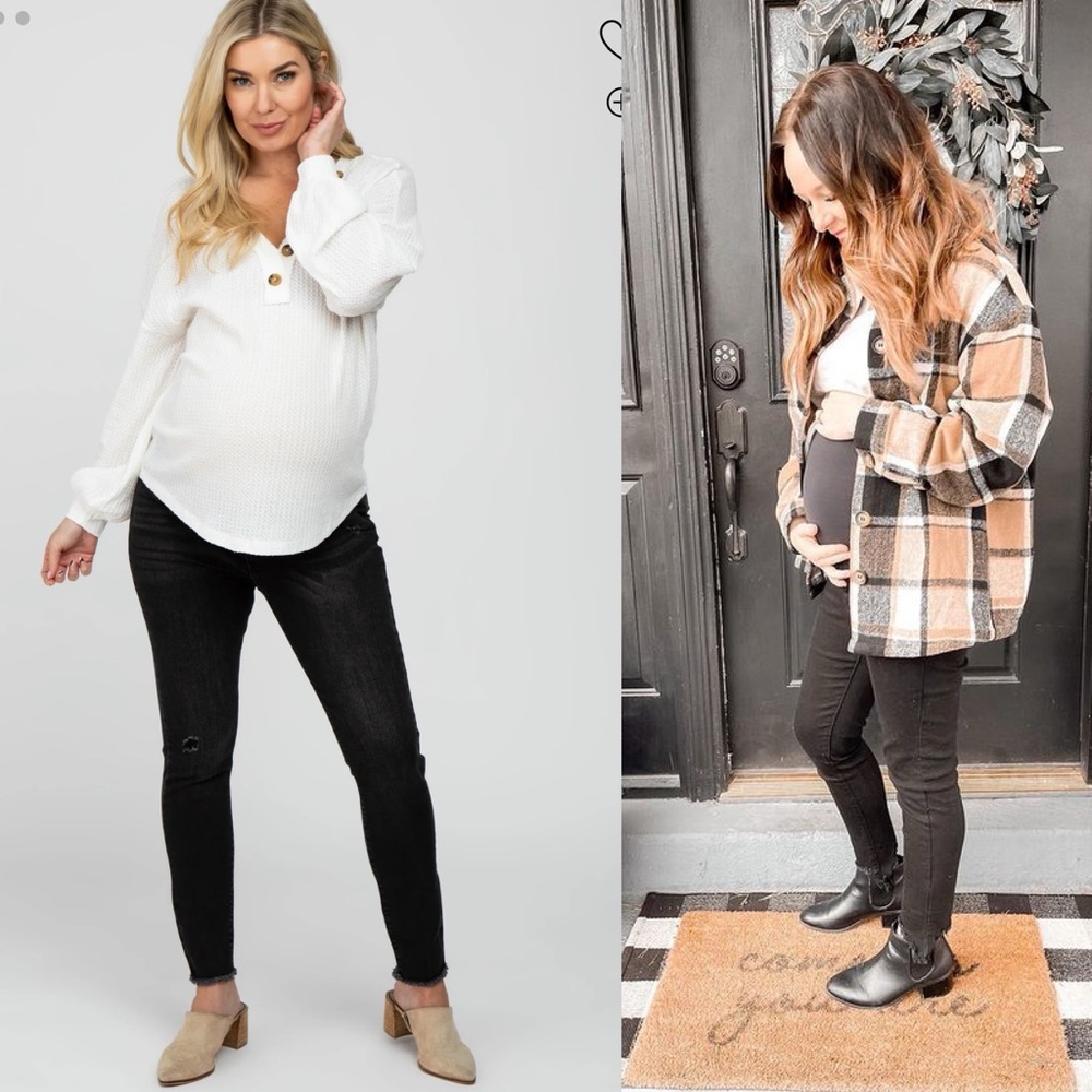 Pinkblush Faded Black Distressed Raw Hem Full Panel Maternity Jeans - Picture 3 of 10